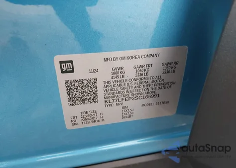 2025 Chevrolet Trax Fwd Ls z USA, uszkodzony, nr VIN KL77LFEP3SC165991